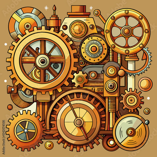 Intricate steampunk gear mechanism illustration