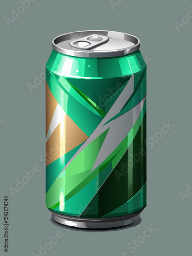 Green and gold soda can graphic illustration