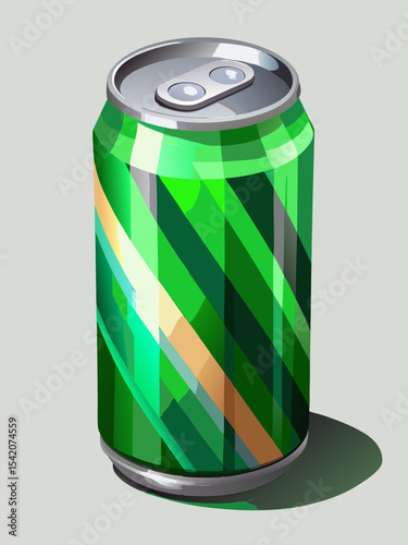 Green soda can with diagonal stripes design
