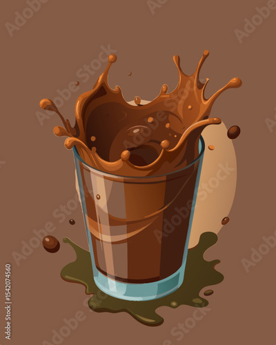 Chocolate drink splash in glass cup