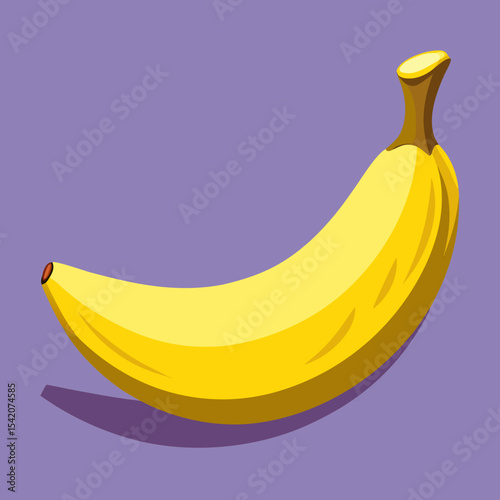 Single ripe yellow banana on purple background