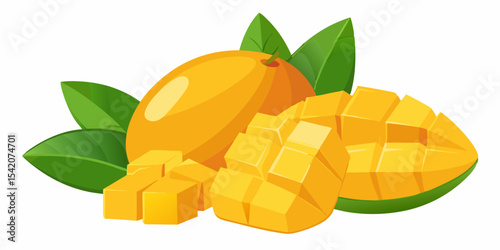 Fresh ripe mango fruit with green leaves