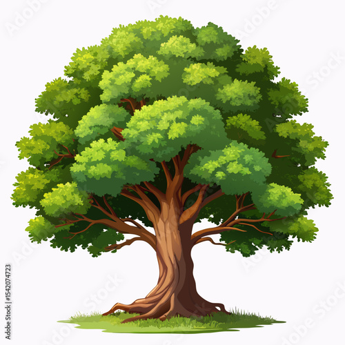 Large green deciduous tree isolated on white
