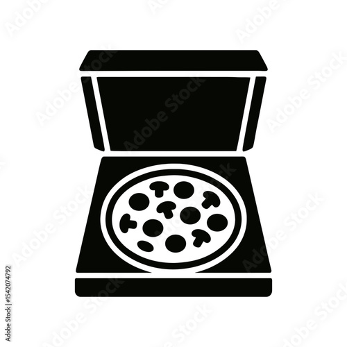 very simple flat and single minimalist Pizza in Box Silhouettes in black on a white background