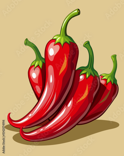 Fresh red chili peppers spicy vegetable illustration