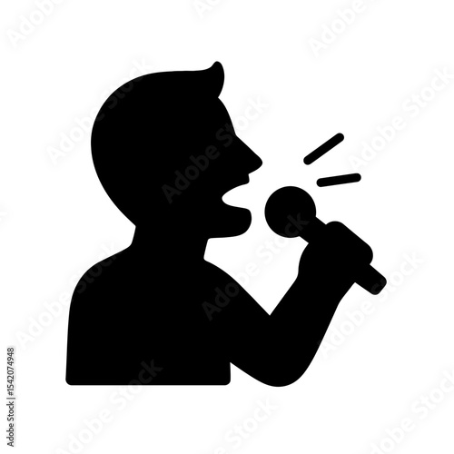 very simple flat and single minimalist Man Singing Silhouettes in black on a white background