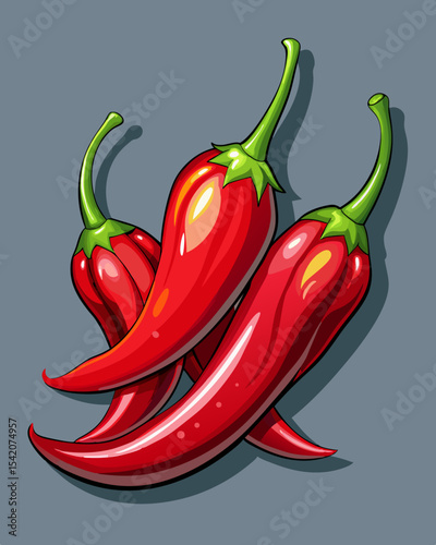 Three red chili peppers illustration