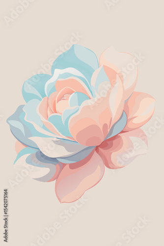 Pastel pink and blue rose flower illustration