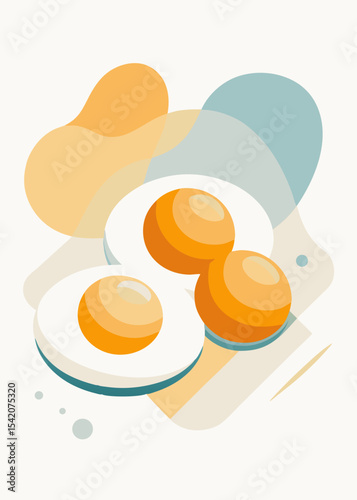 Three fried eggs isometric illustration