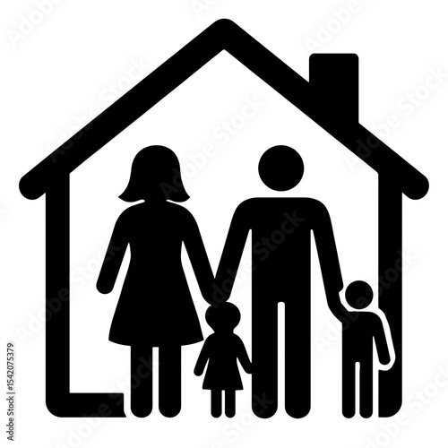 very simple flat and single minimalist Family House Silhouettes in black on a white background