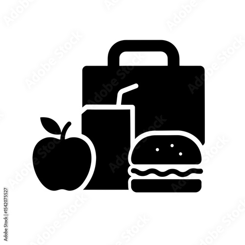 very simple flat and single minimalist School Lunch Silhouettes in black on a white background