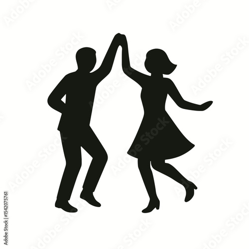 very simple flat and single minimalist Man and Woman Dancing Silhouettes in black on a white background