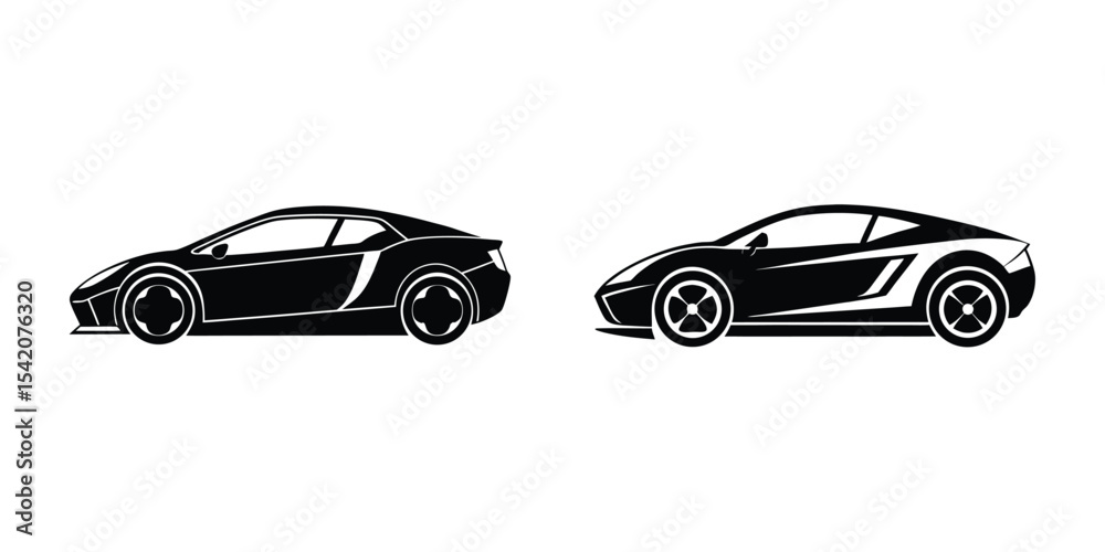 Fototapeta premium Futuristic Sports Car Side View Skidding Sideways Silhouette on White Background