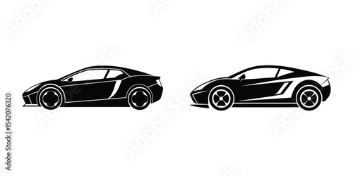 Futuristic Sports Car Side View Skidding Sideways Silhouette on White Background