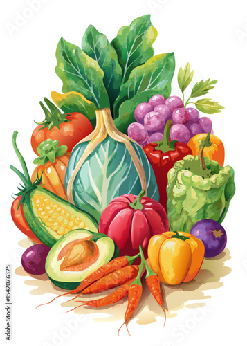 Vibrant assortment of fresh vegetables and grapes