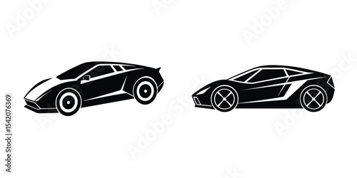 Futuristic Sports Car Angled View Skidding Sideway Silhouette on White Background
