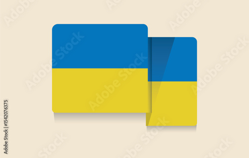 Rounded Ukrainian Flag Icon with 3D Shadow Vector.