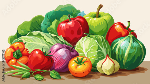 Fresh garden vegetables still life illustration