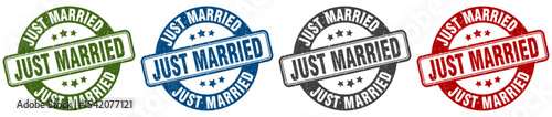 just married stamp. just married round stamp set isolated on white background