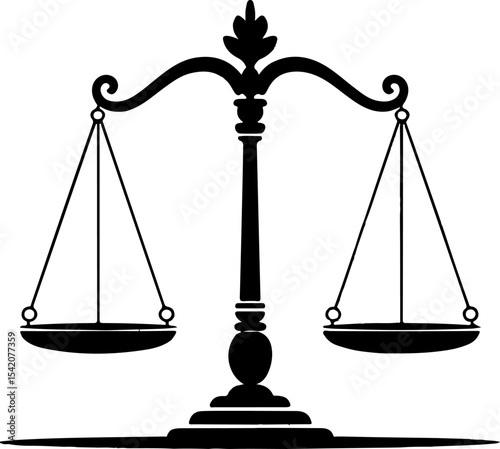 Black and White Scales of Justice Illustration Ornate Design Legal Symbol Balance Equality Law Firm Icon