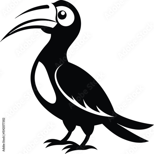 Cartoon Hornbill Bird Vector Illustration Black and White Graphic Design Animal Icon