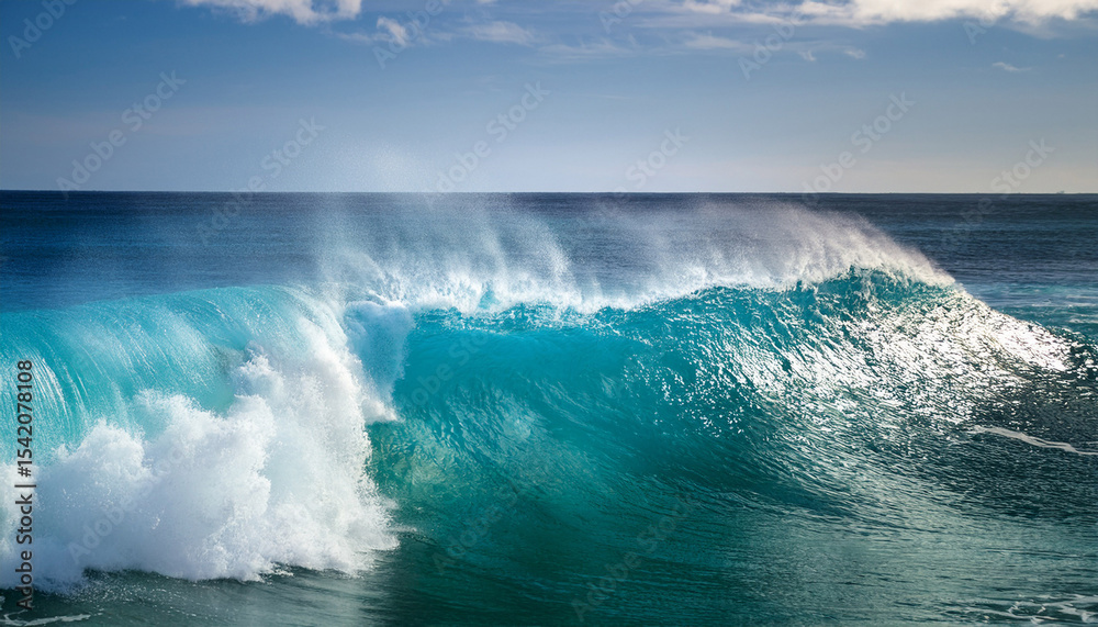 Fototapeta premium power of nature displayed as a turquoise wave crashes in a serene ocean landscape