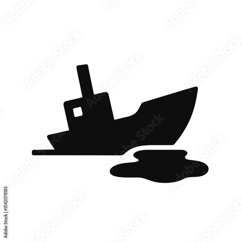 very simple flat and single minimalist Oil Leak Ship Wreck Silhouettes in black on a white background
