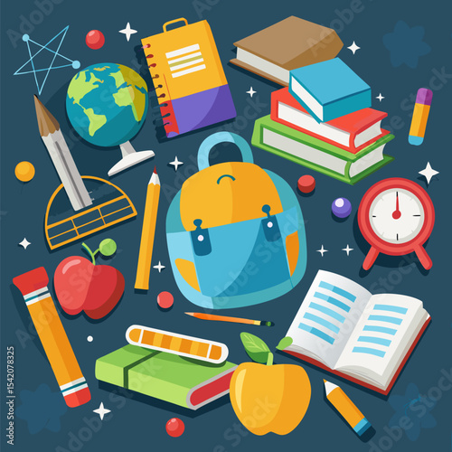 School supplies on a chalkboard background illustration