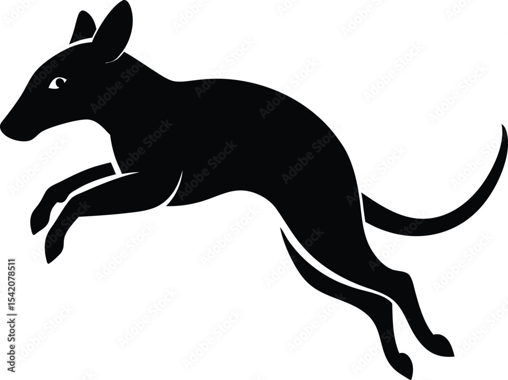 Fototapeta premium Black Silhouette of a Jumping Bandicoot Vector Illustration Wildlife Animal Art