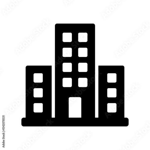 very simple flat and single minimalist Office Building Silhouettes in black on a white background