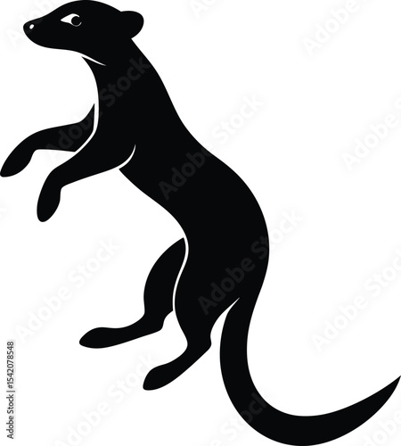 Black Silhouette Stoat Ermine Weasel Standing Heraldic Animal Vector Illustration