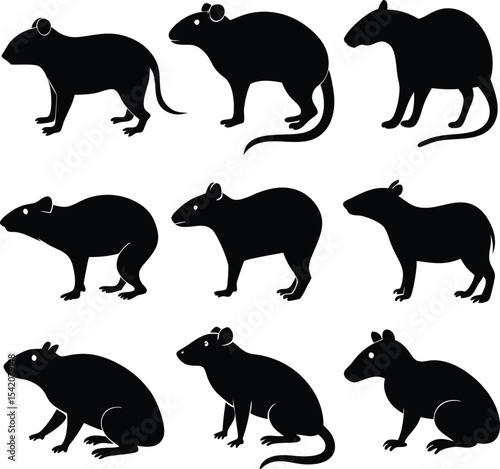 Black and White Silhouette Vector Image of Rats and Mice Rodents Illustration Graphic Design