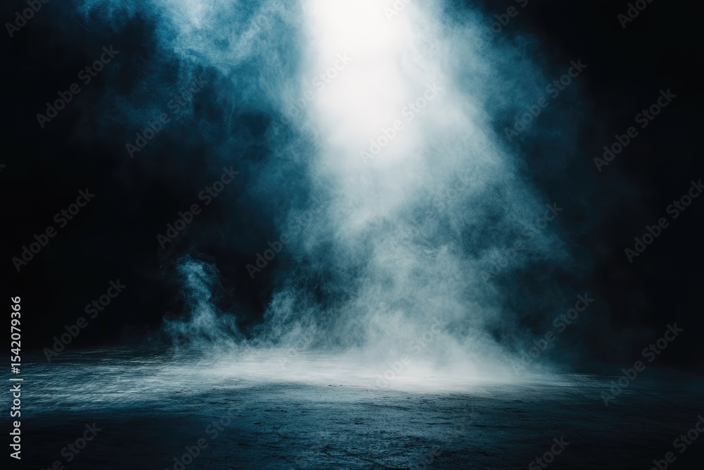 Fototapeta premium Smoky, dark studio backdrop with a spotlight