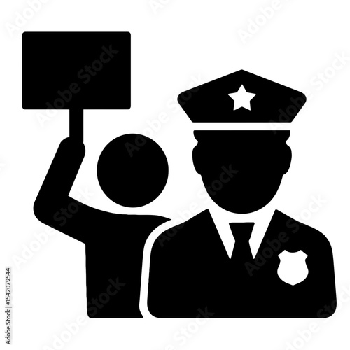 very simple flat and single minimalist Protest Police Silhouettes in black on a white background