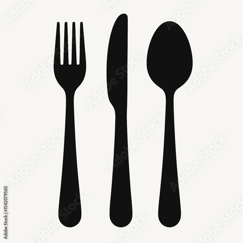 very simple flat and single minimalist Silverware Silhouettes in black on a white background