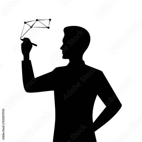 a silhouette of a man drawing a network connection representing business concept and technology innovation