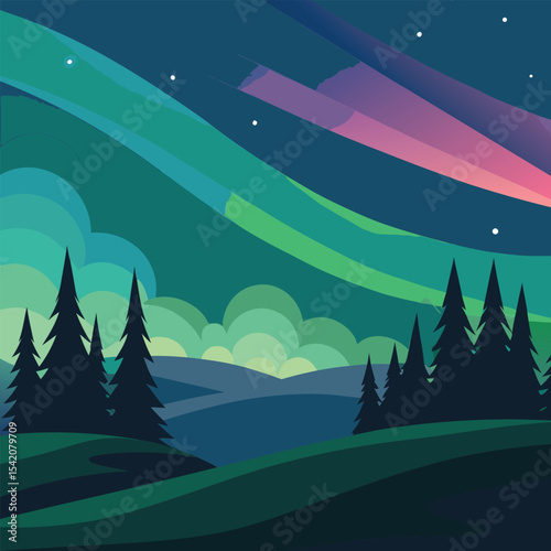 aurora sky above pine tree field