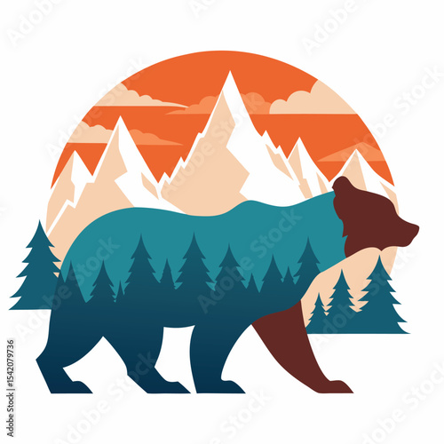 bear walking in double exposure mountain 