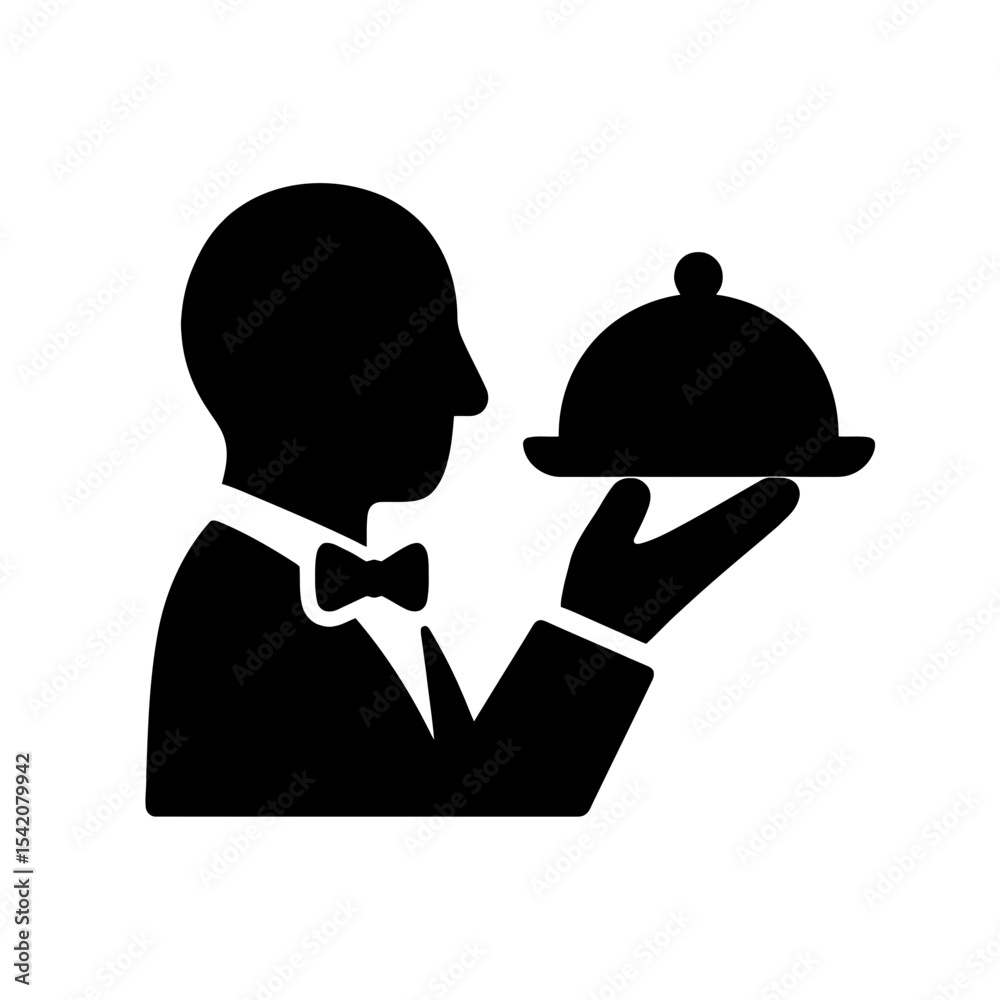 custom made wallpaper toronto digitalvery simple flat and single minimalist Waiter with Dish Silhouettes in black on a white background