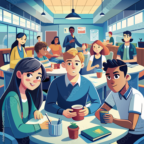 
Students in a high school cafeteria having lunch

