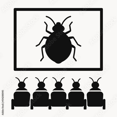 very simple flat and single minimalist Bedbugs in Movie Theatre Silhouettes in black on a white background