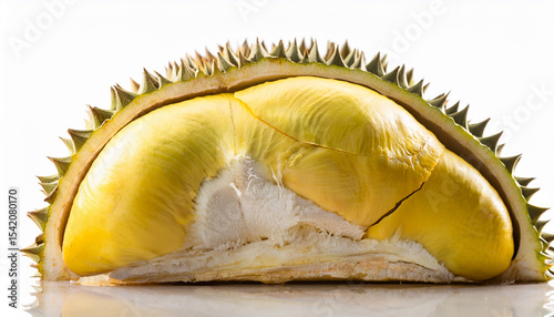 peeled yellow mon thong durian on heap of durian fruits king of fruits