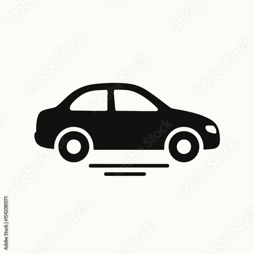 very simple flat and single minimalist Moving Car Silhouettes in black on a white background