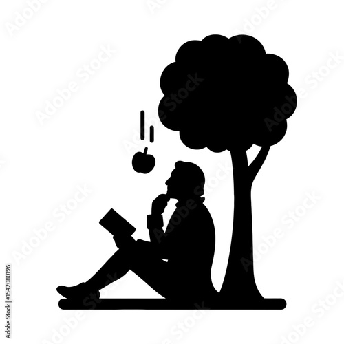 very simple flat and single minimalist Discovering Gravity Silhouettes in black on a white background