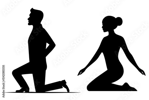 a silhouette of a man proposing to a woman, symbolizing love, commitment, and a romantic gesture of marriage