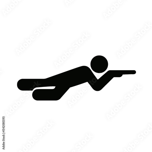 very simple flat and single minimalist Man Shooting on the Ground Silhouettes in black on a white background