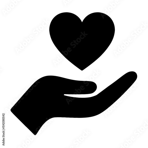 very simple flat and single minimalist Love Heart in Hand Silhouettes in black on a white background