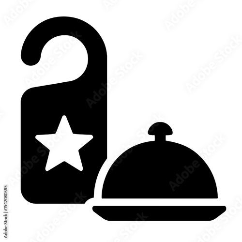 very simple flat and single minimalist Hotel Room Service Silhouettes in black on a white background