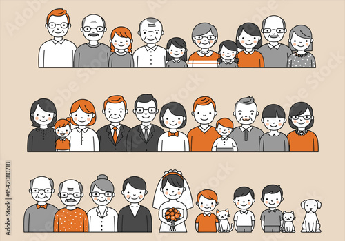 Family Members Illustration - Generations and Pets Character Vector Family, Members, Generations, Family Illustration, Pet Characters, Character Vector
