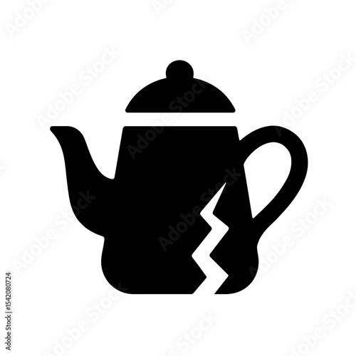 very simple flat and single minimalist Broken Tea Pot Silhouettes in black on a white background